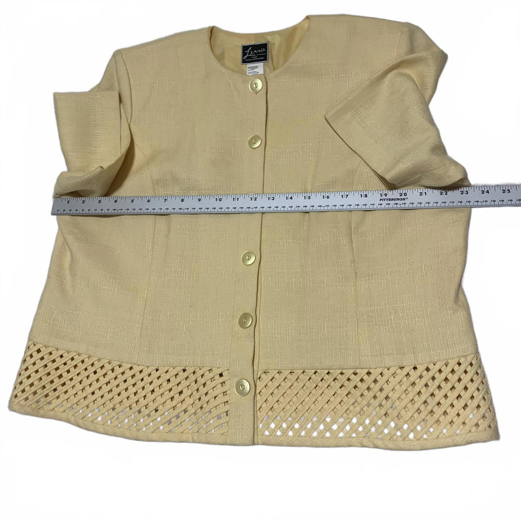 Lennie Woman for Nina Leonard Women's Size 16W Yellow Button-Up Jacket Lattice