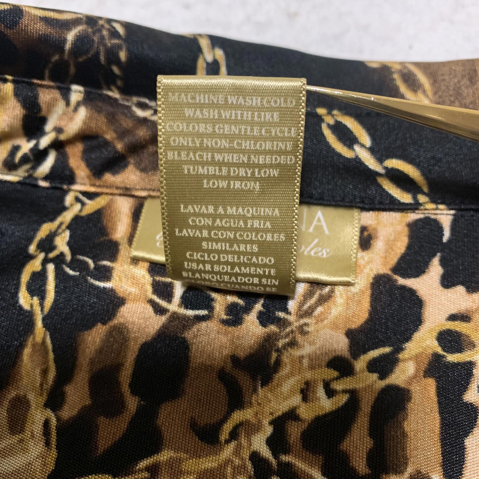 Miss Tina Knowles Women's Size XXL Leopard Print Black Gold Long Sleeve Blouse