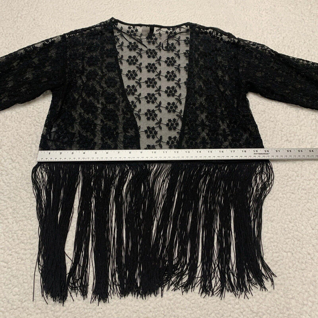 Divided H&M Women’s Size S Black Lace Fringe Shawl Ladies Scarf Boho Grunge