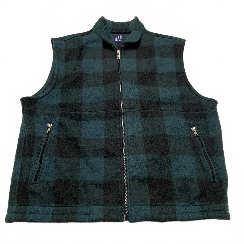 GAP Men's Size Large Buffalo Plaid Green Black Checkered Fleece Vest