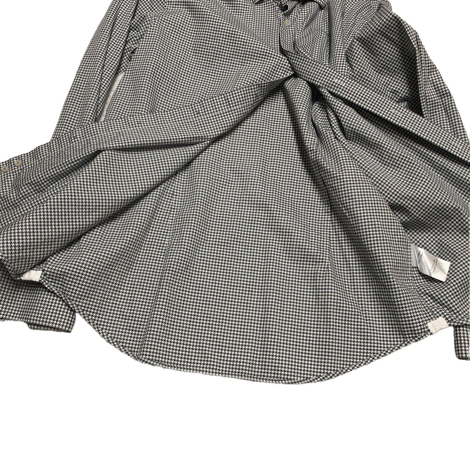 Saks Fifth Avenue Men Shirt 16 1/2 Gray Houndstooth Print Long Sleeve Button Up