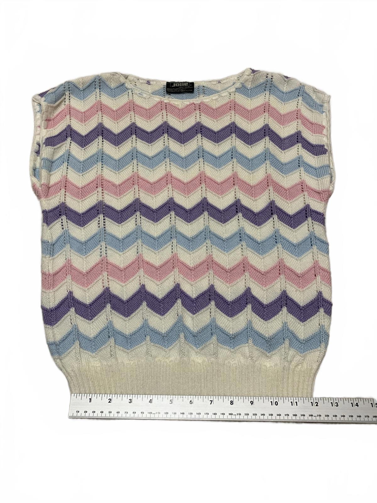 Vintage 80s Jolie New York Women's Pastel  Sweater Vest Chevron Pattern