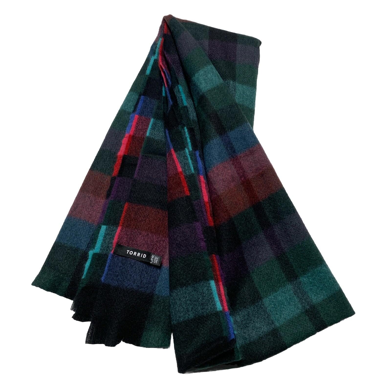 Torrid Multicolored Plaid Flannel Fringe Trim Scarf Shawl Wrap Blanket One Size