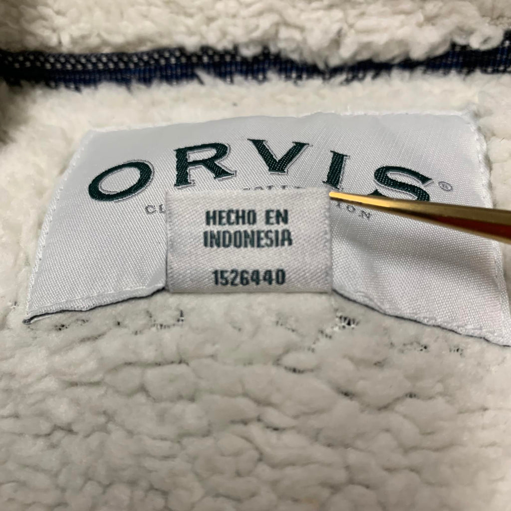 Orvis Men's Size Medium Navy Blue Fleece Jacket Sherpa Lining
