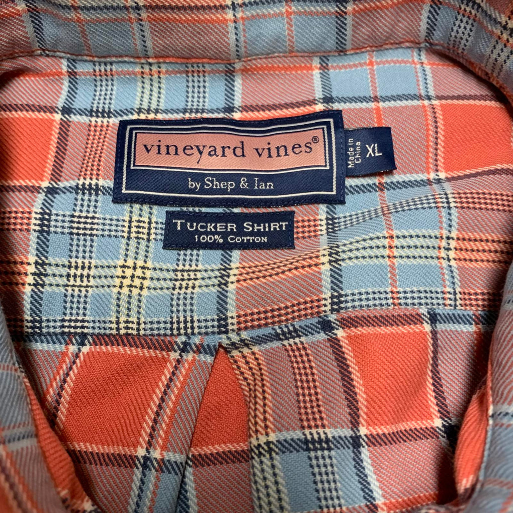 Vineyard Vines Men's XL Blue Orange Plaid Button Tucker Shirt