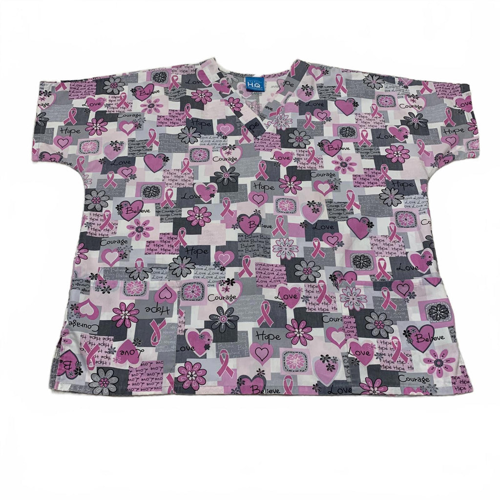 HQ Scrub High Quality Basic Women's L/XL Pink Ribbon Breast Cancer Awareness