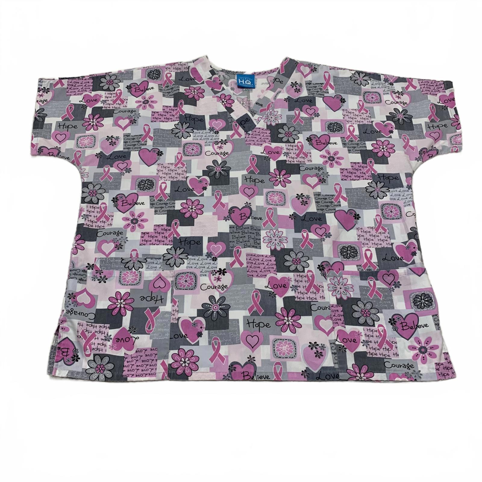 HQ Scrub High Quality Basic Women's L/XL Pink Ribbon Breast Cancer Awareness