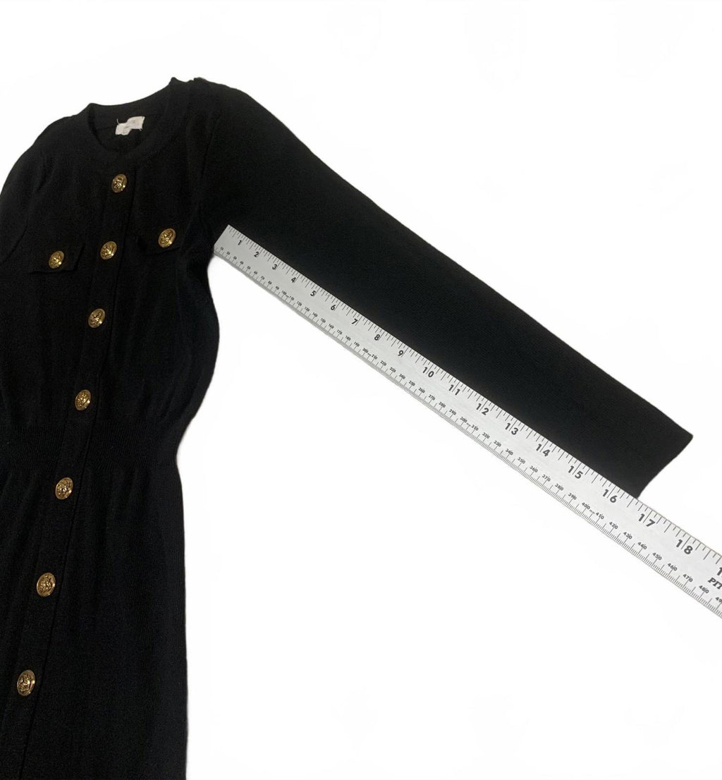 Moocci Paris Women's Size S/M Black Long Sleeve Button Front Stretch Dress