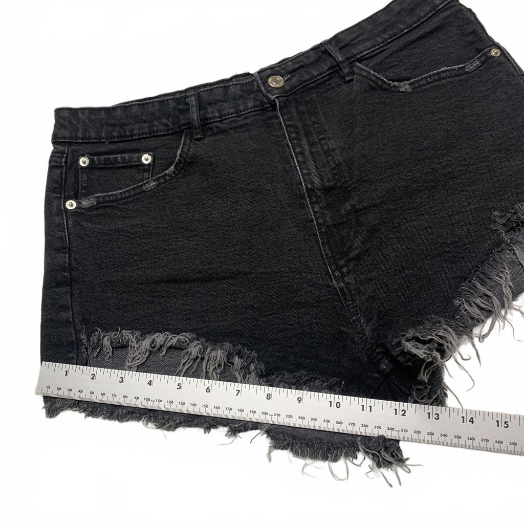 Zara Womens Sz 12 High-Rise Black Distressed Cutoff Denim Shorts Festival Grunge