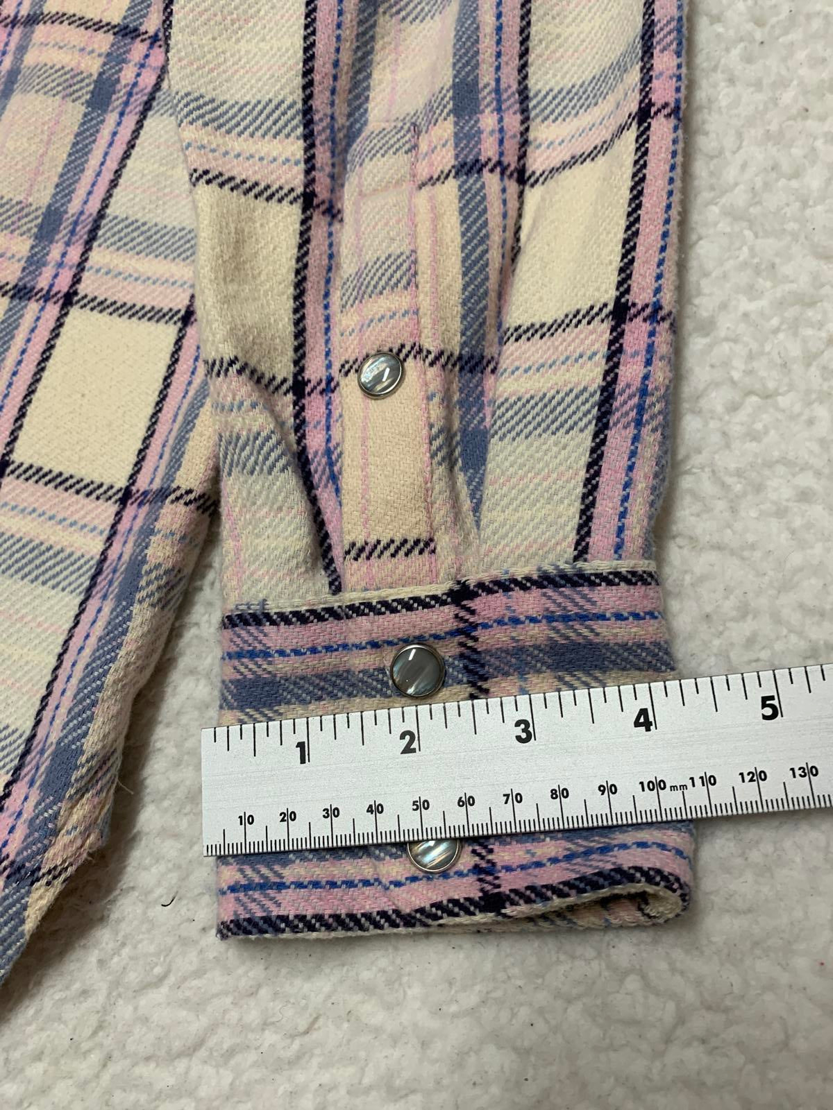 J. Crew Women's Flannel Shirt Sz 4 Lavender Plaid Pastel Pearl Snap Cotton
