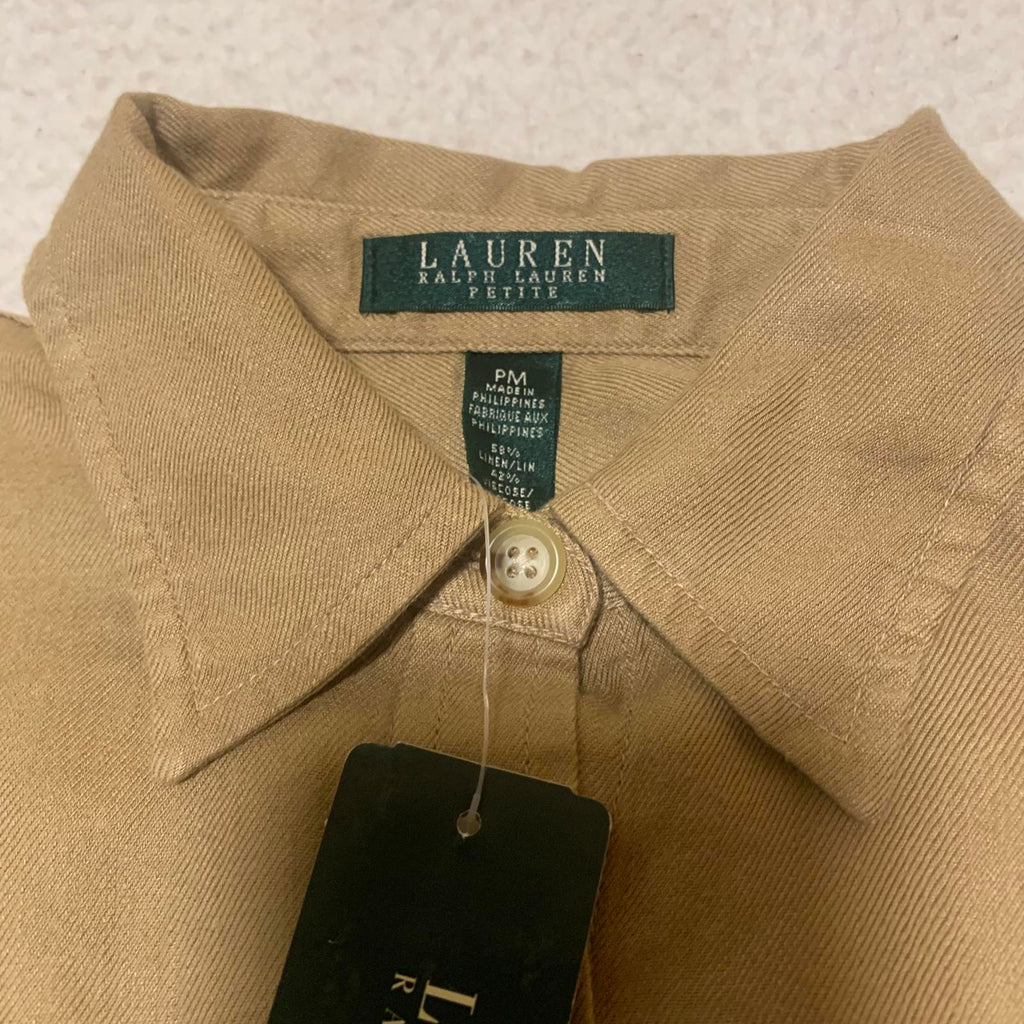Lauren Ralph Lauren Petite Women's Size Petite Medium Tan Shirt Dress Belt