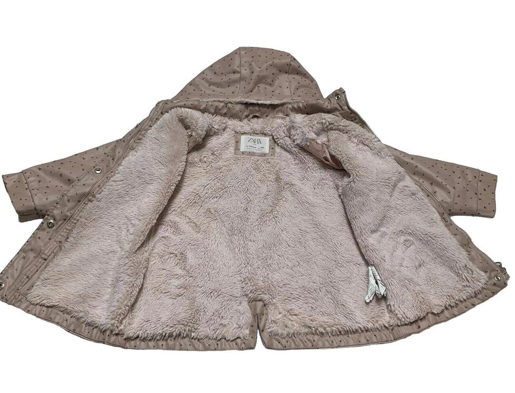 Zara Baby Girl Size 3-4 Years Pink Floral Print Fleece Lined Raincoat HoodJacket