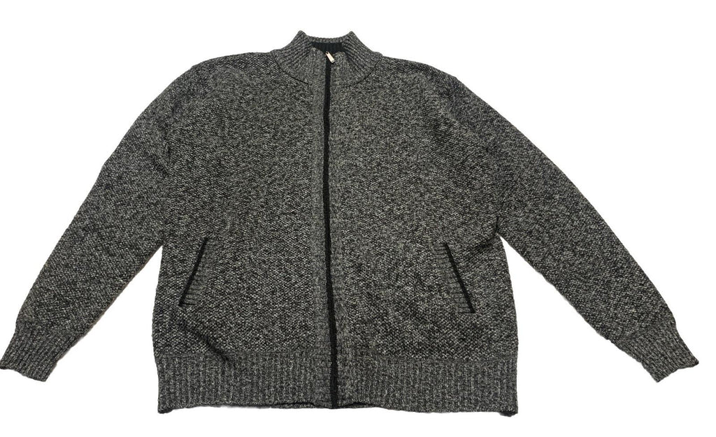 Alberto Cardinali Men's Cardigan XL Black Gray Full Zip Fleece Lined Elbow Patch