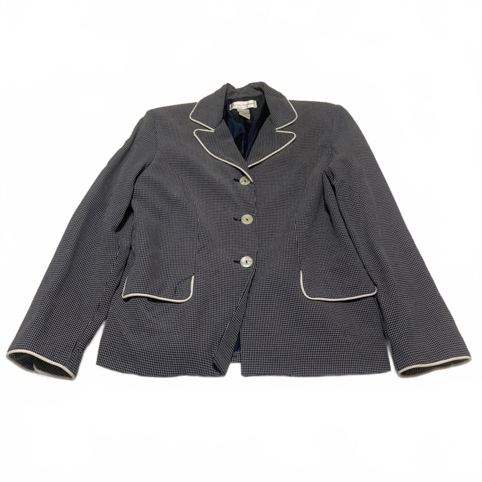 Vintage Casual Corner Petite Women's 8P Navy Blazer Piped Trim Button Jacket