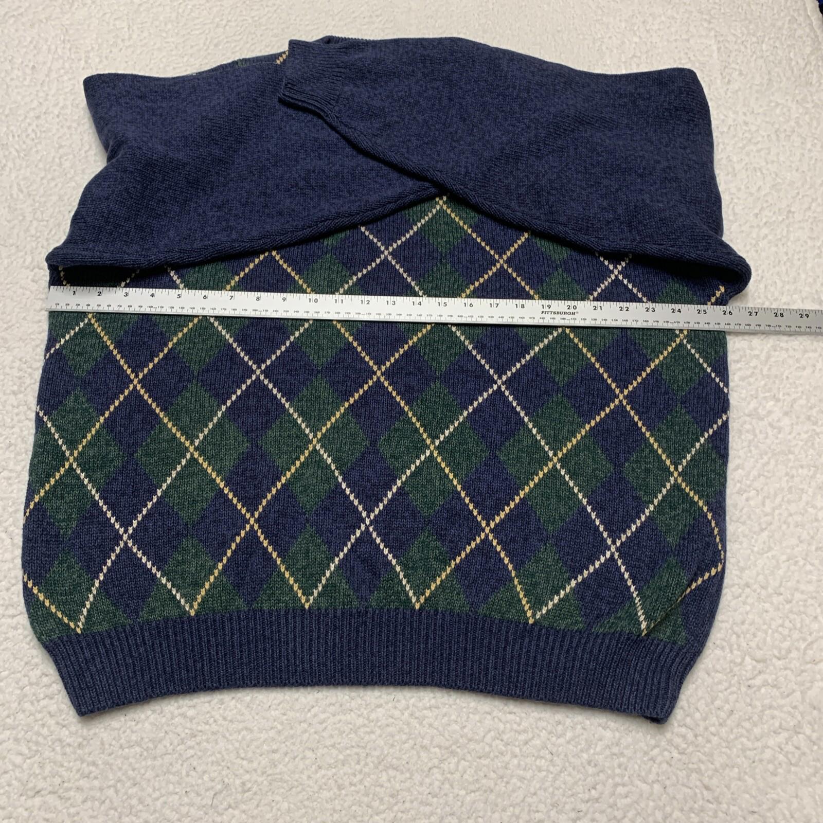 Izod Men's XL Blue Green Knit Sweater Argyle Diamond Crew Neck 100% Cotton