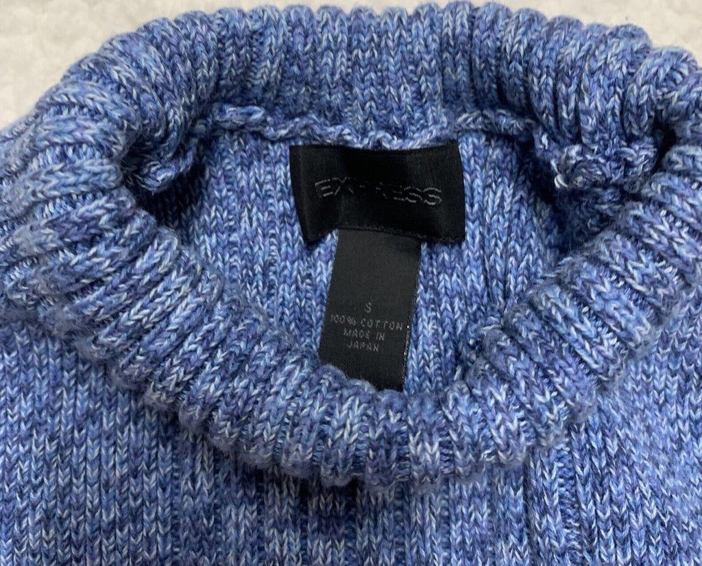 Express Women’s Sweater Small Turtleneck Ribbed Cable Knit Blue Marled