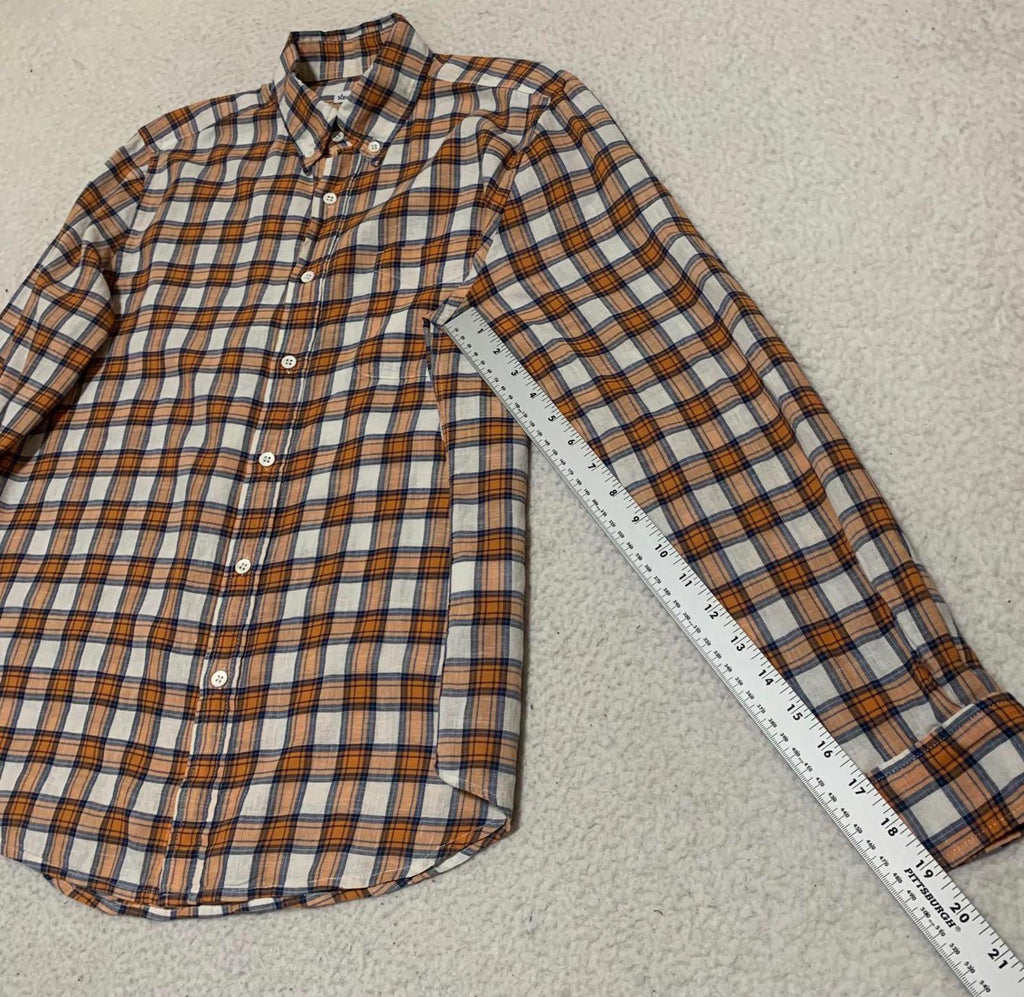 Steven Alan Men's Button-Down Shirt S Brown Orange Plaid USA