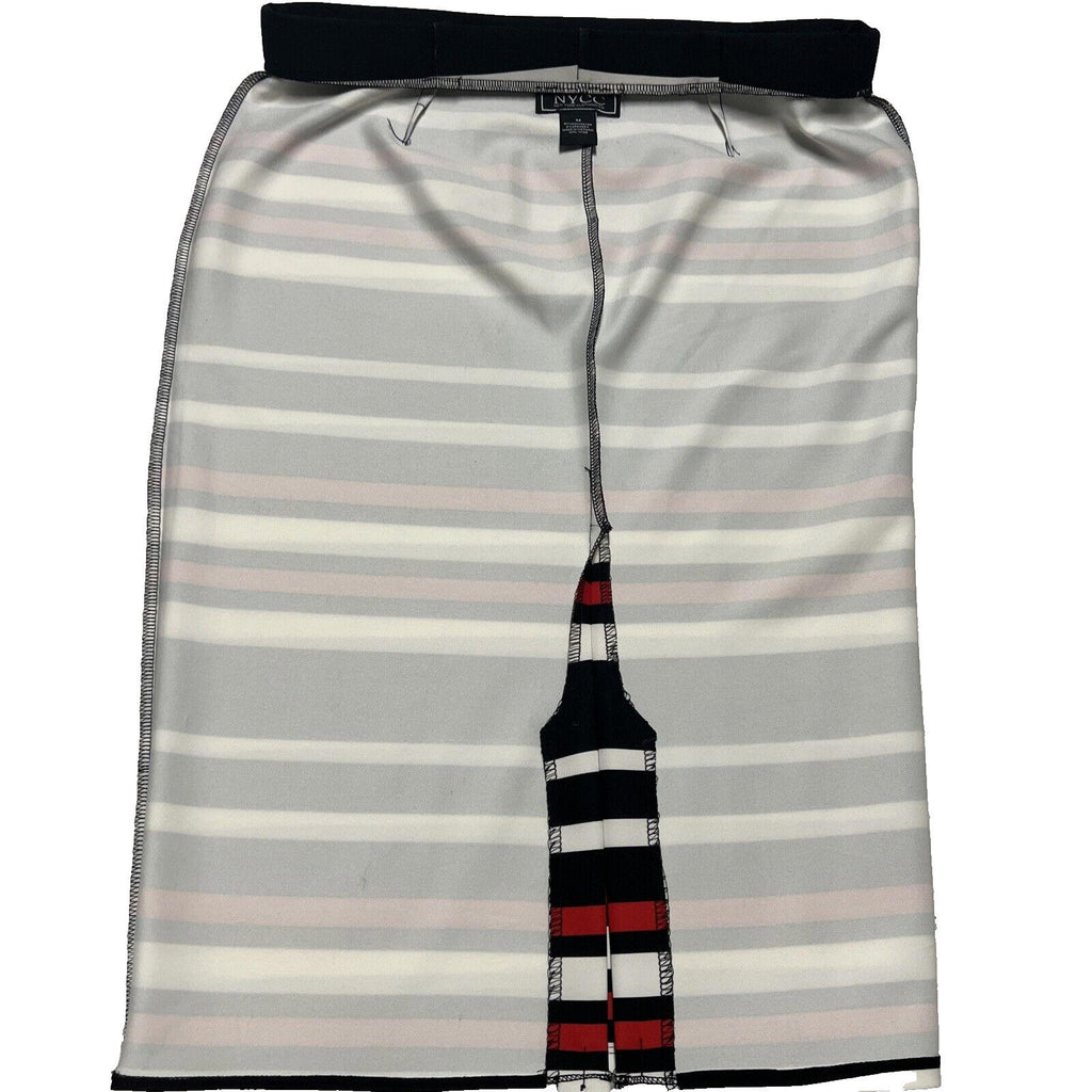 NYCC Women's Size M Red Black Bold Stripe Knee Length Modest Pencil Skirt