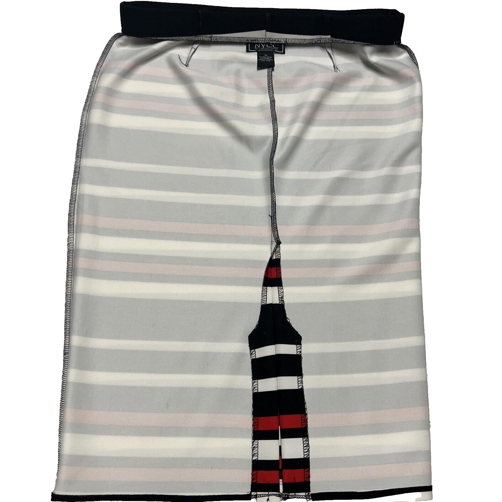 NYCC Women's Size M Red Black Bold Stripe Knee Length Modest Pencil Skirt