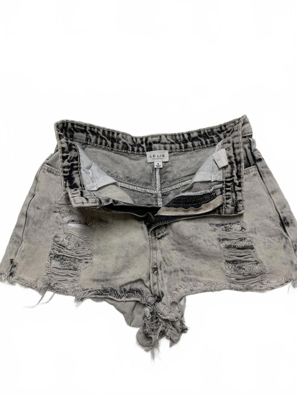 LE LIS Distressed Gray Denim Sz Small W25  Denim Shorts Mid -Rise Frayed Hem