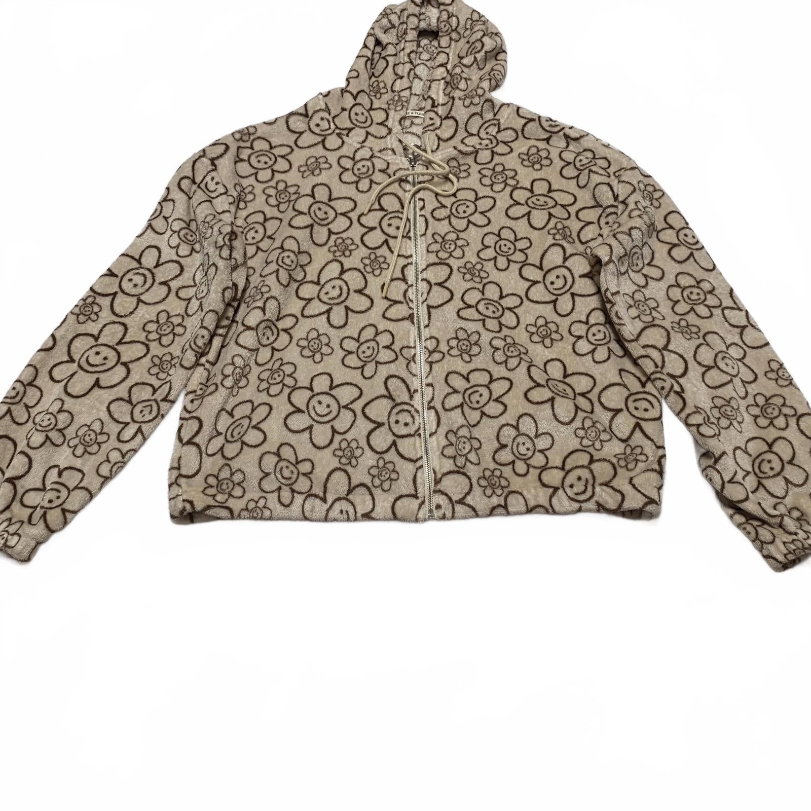 Fire & Fleur Womens Size 3xL Beige Floral Patterned Fleece Hoodie Jacket
