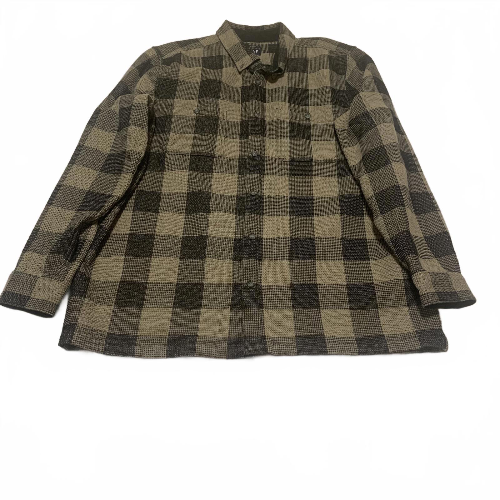 GAP Men's Size XL Tall Olive Black Buffalo Plaid Standard Fit Button-Up Shirt