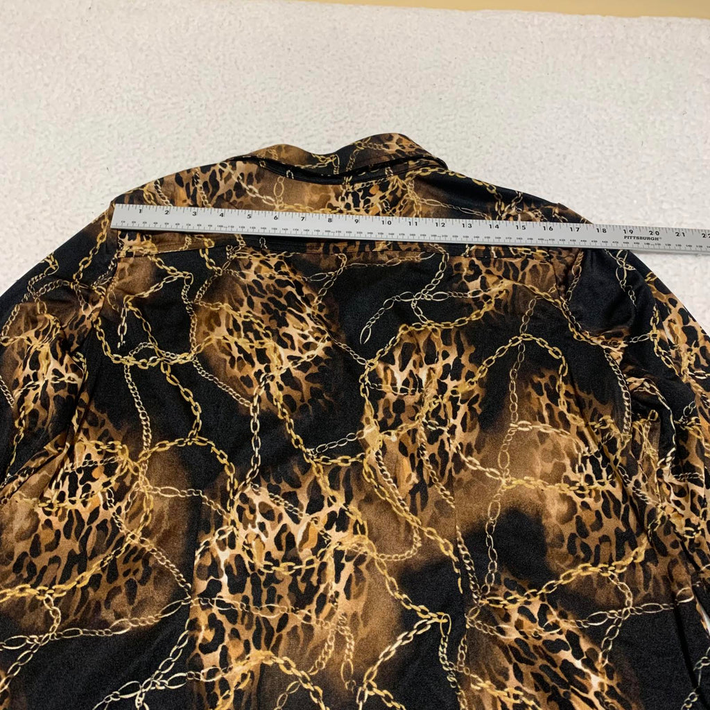 Miss Tina Knowles Women's Size XXL Leopard Print Black Gold Long Sleeve Blouse