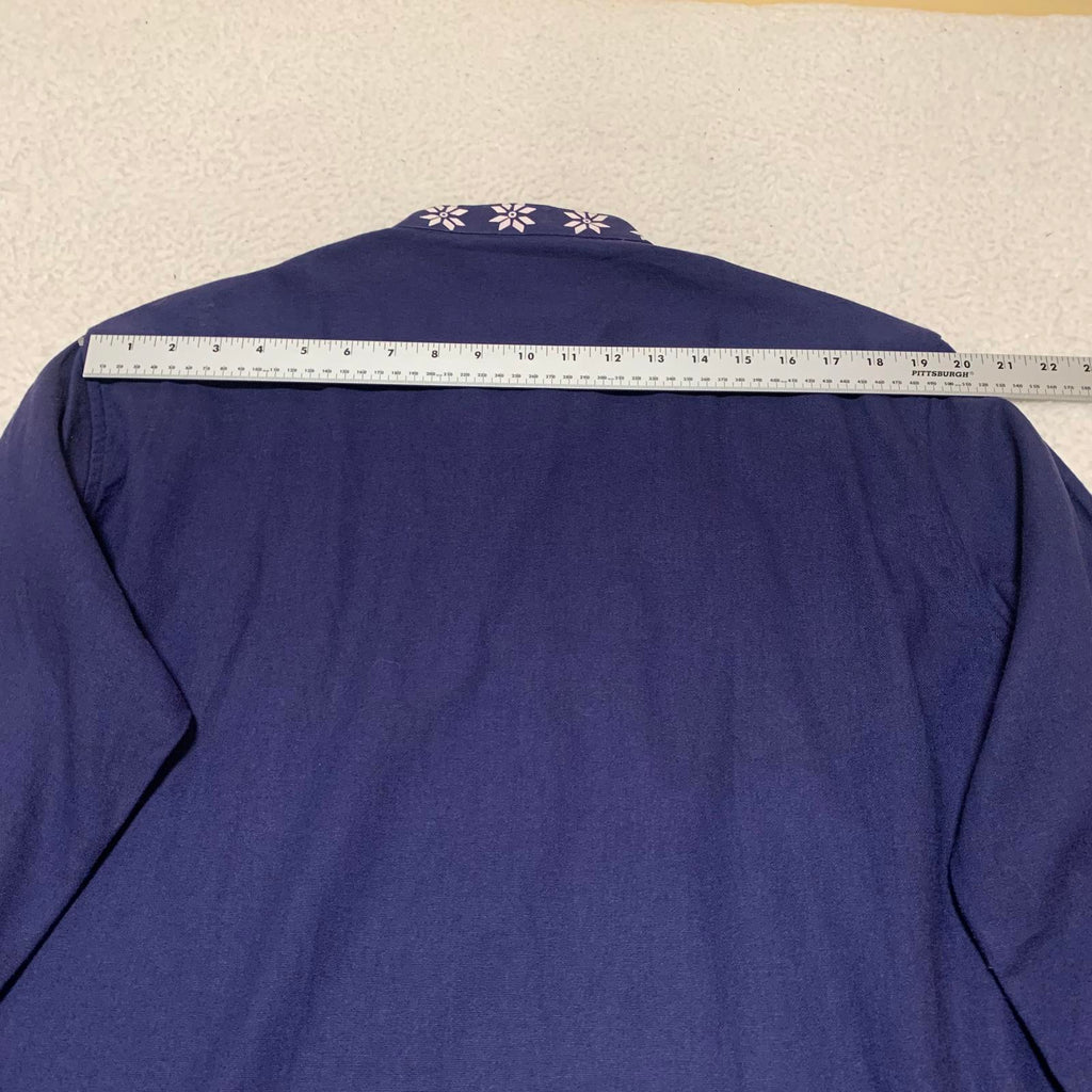 Coofandy Men's Size XL Blue Long Sleeve Embroidered tunic Collar Shirt Cotton