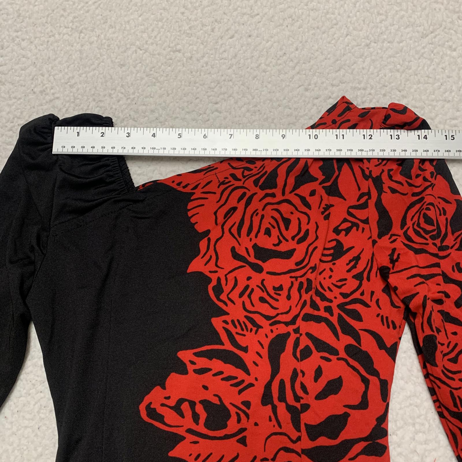 SZ Perfect Style by Shez Women’s Size Small Black Red Rose Print Dress