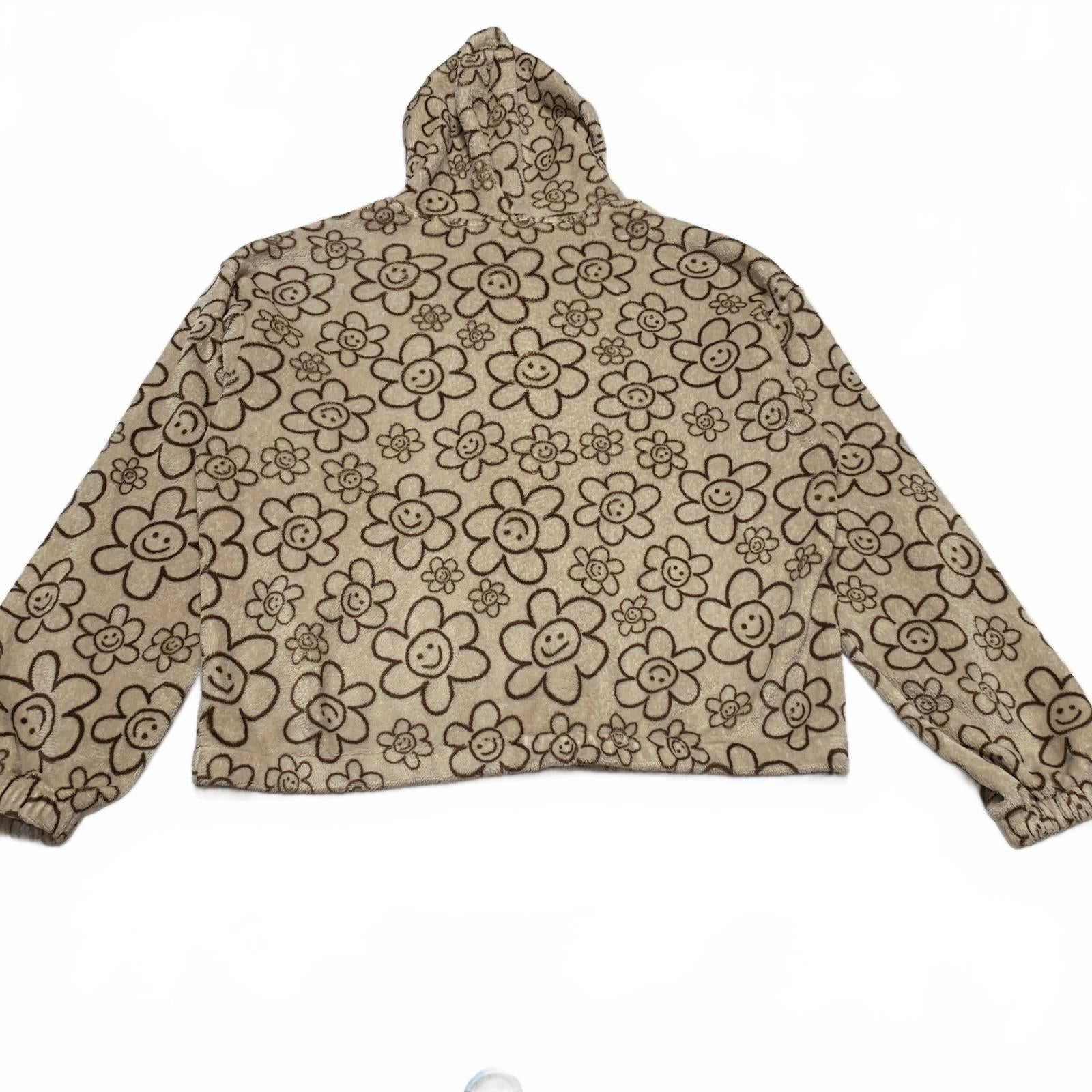 Fire & Fleur Womens Size 3xL Beige Floral Patterned Fleece Hoodie Jacket