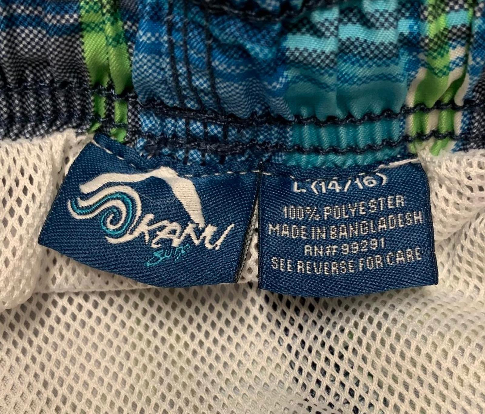 Kanu Surf Boy's Sz L (14-16) Plaid Blue Green Swim Trunks