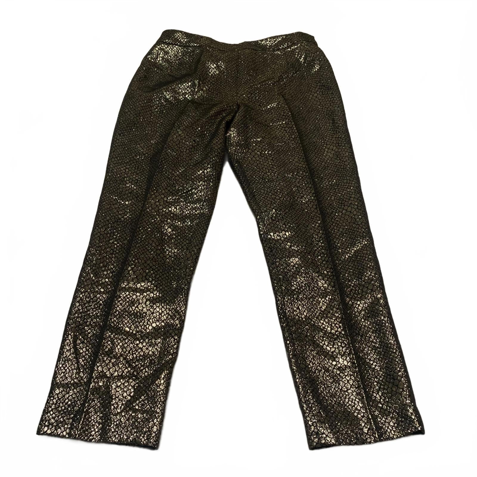 Anne Klein Womens Size 8 Metallic Gold Black Snake Skin Patterned Pants
