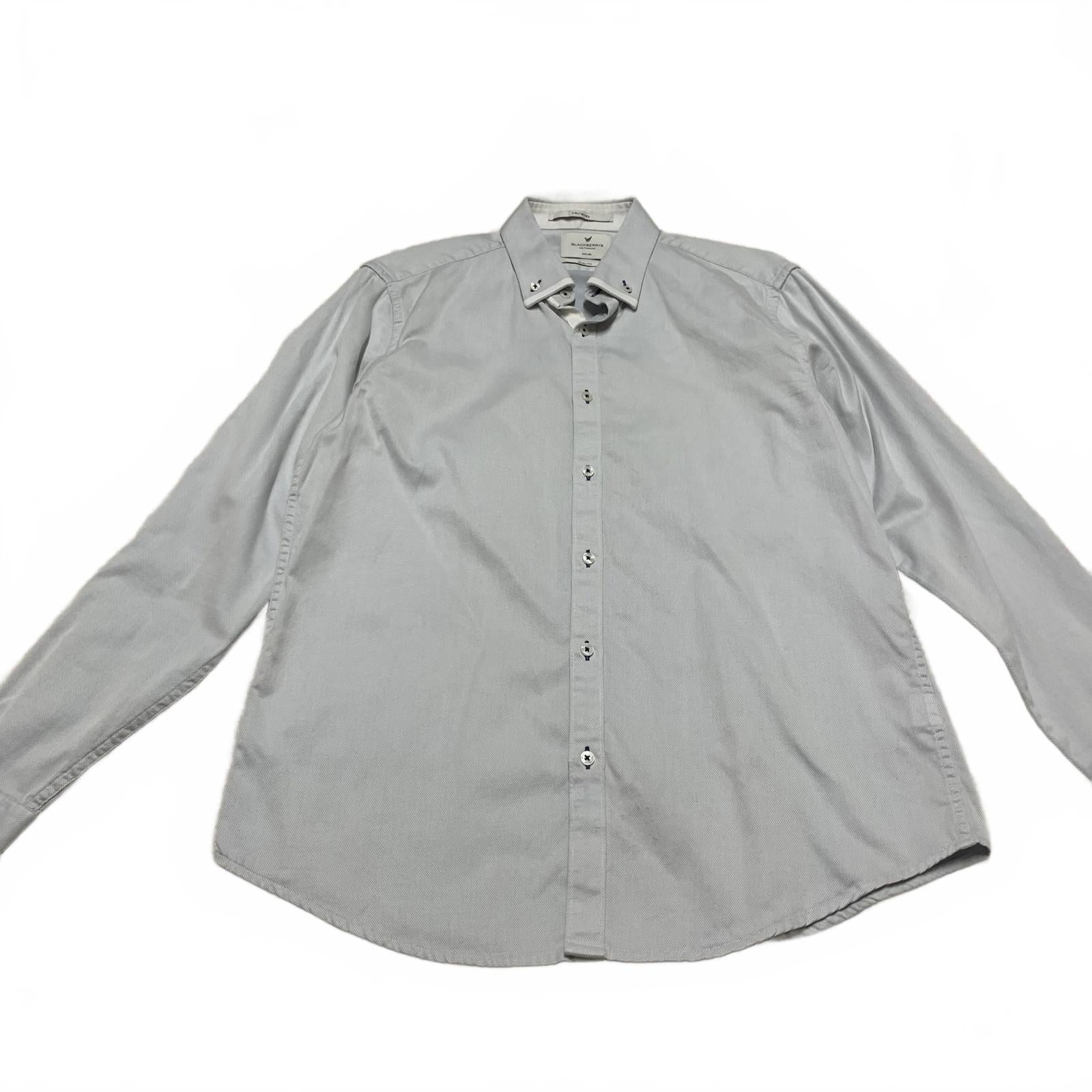 Blackberrys Mens Size L/40 Blue Gray Slim Fit Dress Shirt 2 Ply Ultra