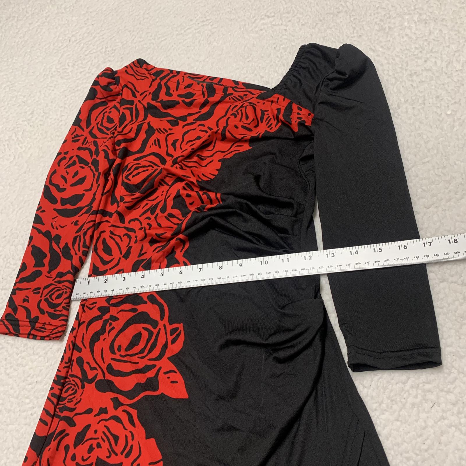 SZ Perfect Style by Shez Women’s Size Small Black Red Rose Print Dress