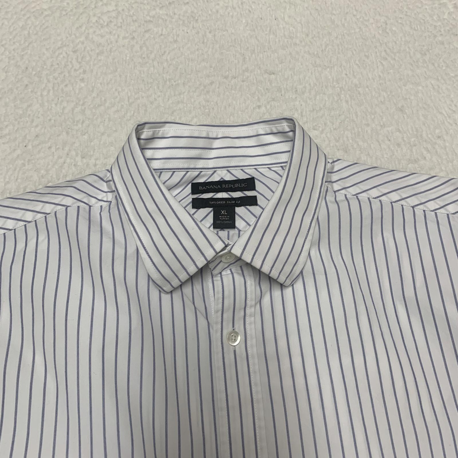 Banana Republic Men's Size XL Slim Fit White Blue Striped Button-Up Shirt