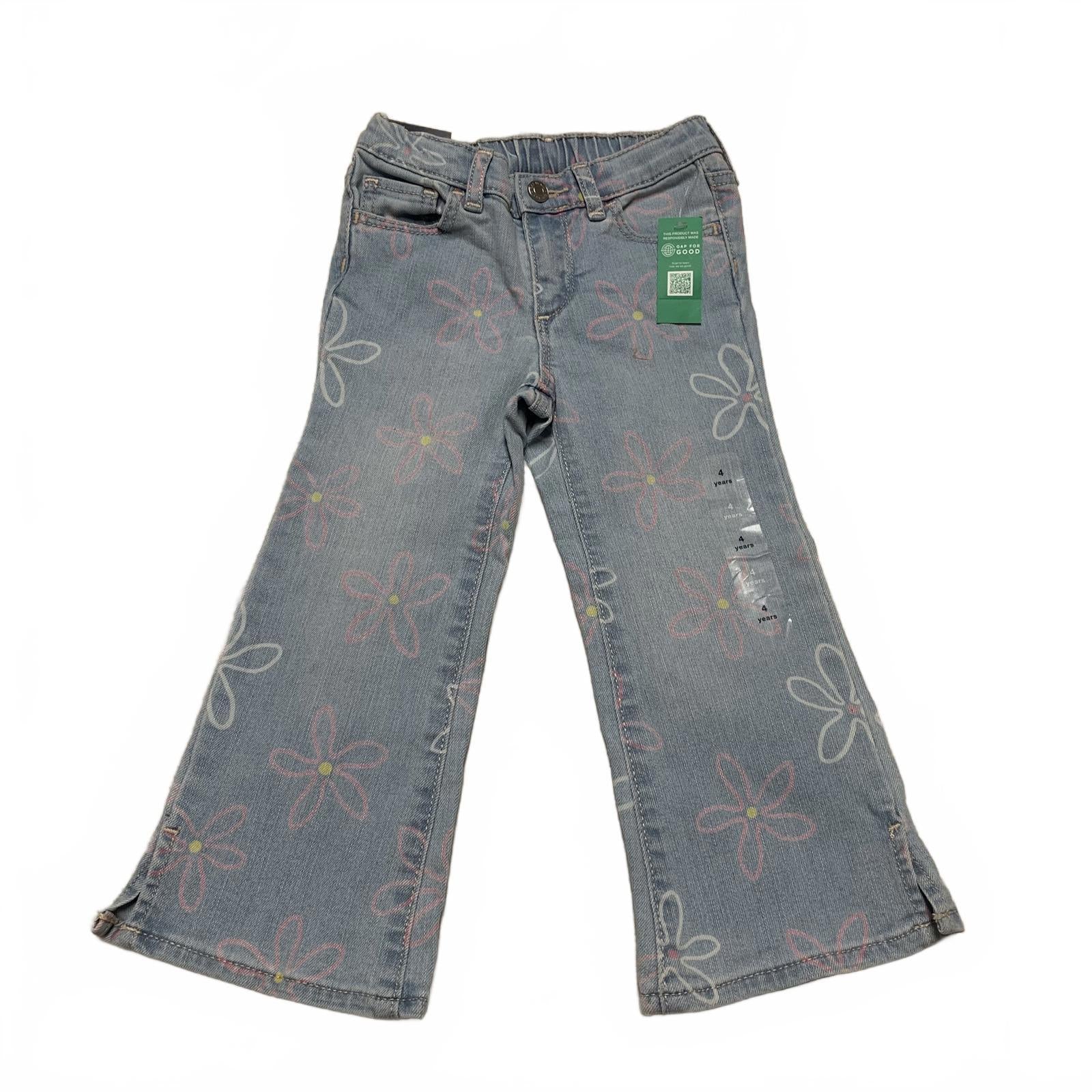 Gap Girls Size 4 yrs light blue Floral Print Denim Jeans elastic waist
