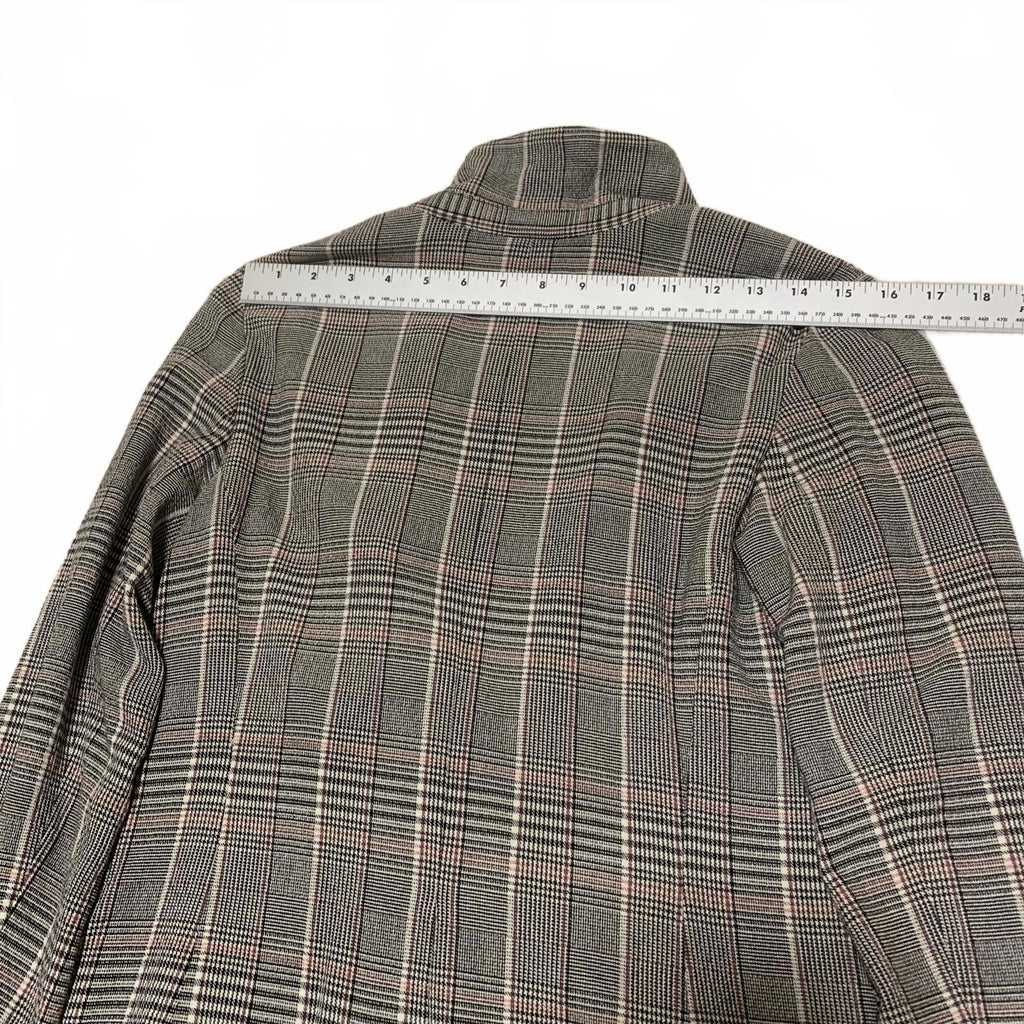 Treasure & Bond Women's Plaid Blazer Jacket XS Black Pink Gray 1-Button Stretch