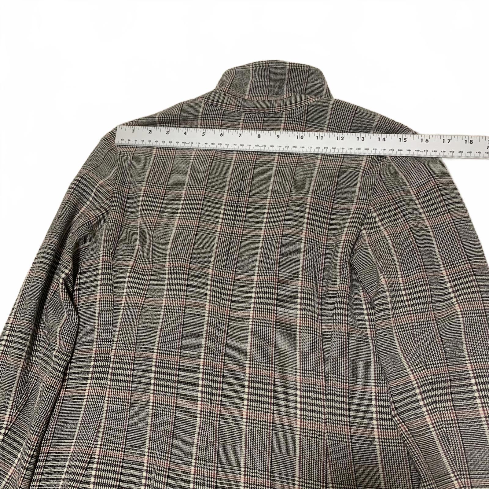 Treasure & Bond Women's Plaid Blazer Jacket XS Black Pink Gray 1-Button Stretch