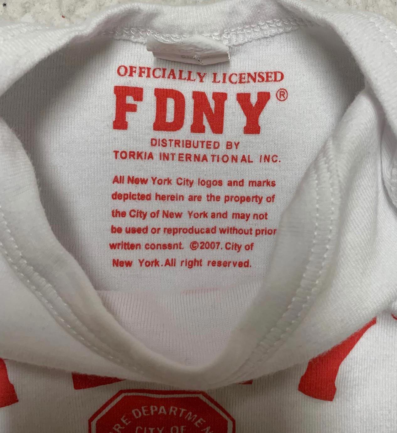 Official Licensed FDNY T- Shirt Size 6-9 Months White Red Baby