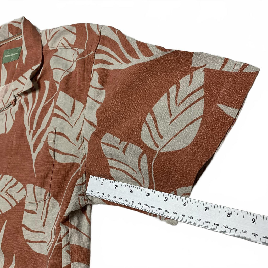 Tommy Bahama Mens Sz L Tropical Leaf Print  Shirt Silk Vacation Ready