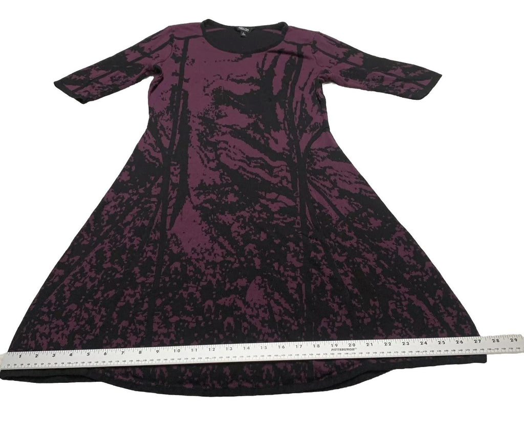 Simply Vera Vera Wang Women’s Size S Purple Black Dress Abstract 3/4 Sleeve Knee