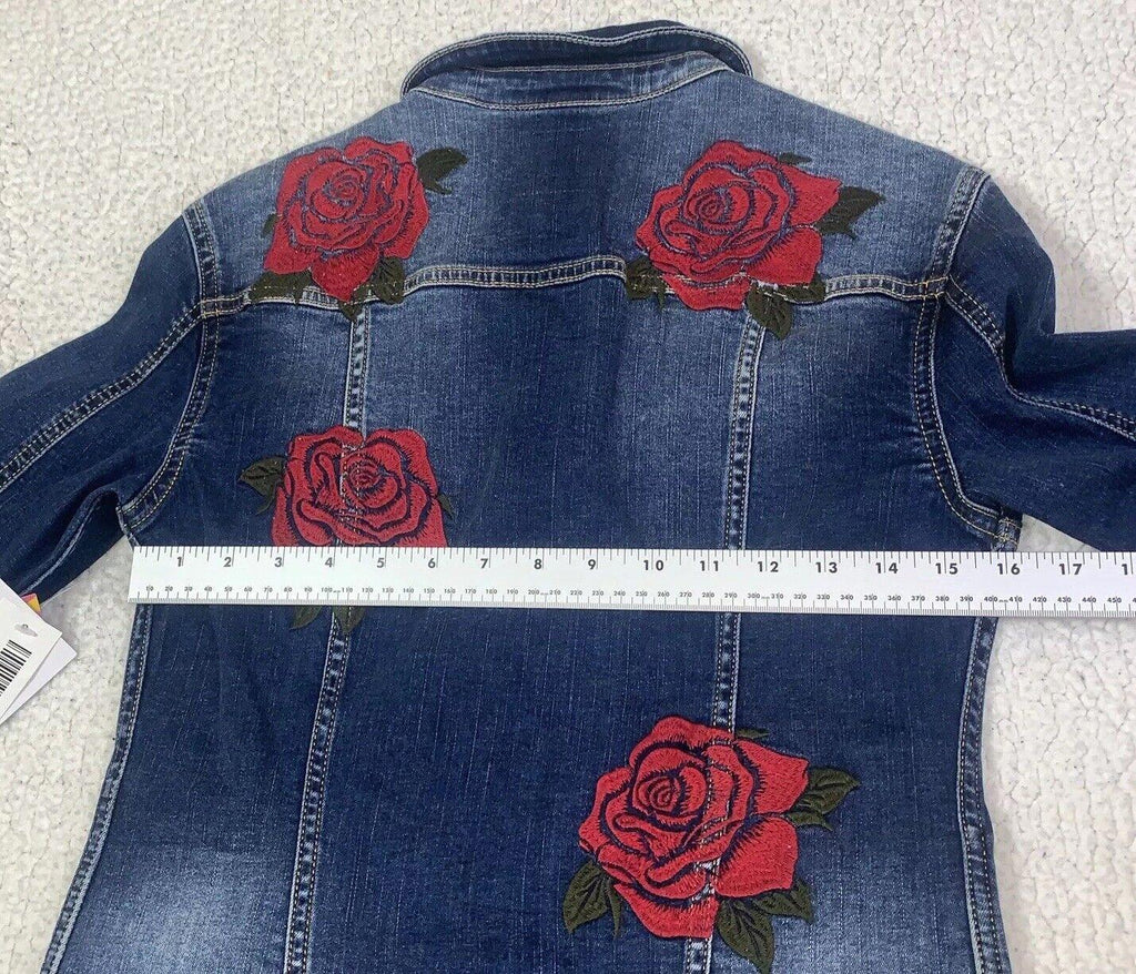Lularoe Jaxon Jean Jacket Red Rose Sz XXS Small  Embroidery