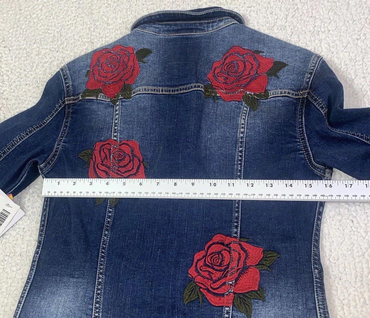 Lularoe Jaxon Jean Jacket Red Rose Sz XXS Small  Embroidery