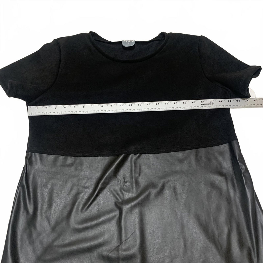 Arula Women's Size 1X Short Sleeve Casual Dress Faux Leather Skirt USA