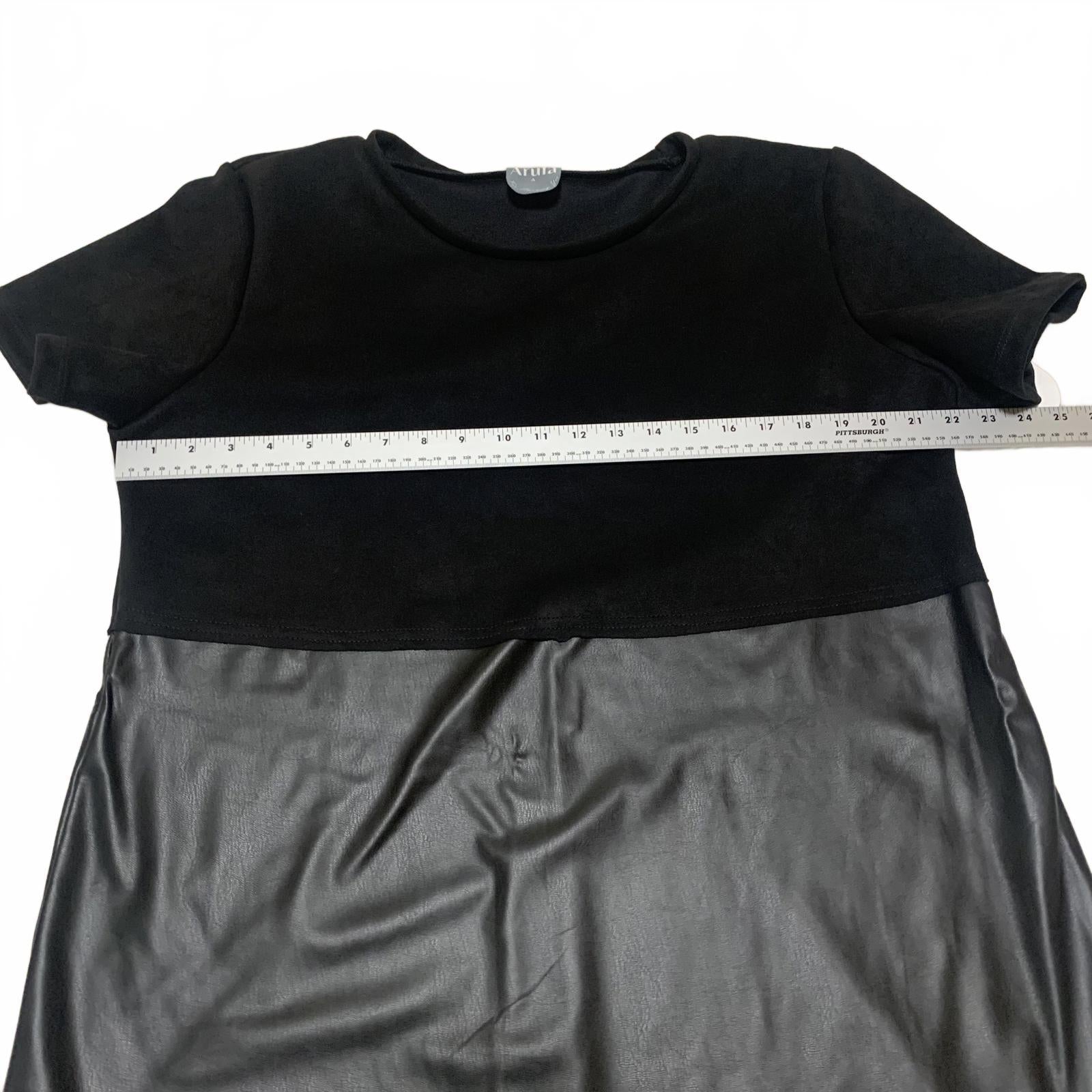 Arula Women's Size 1X Short Sleeve Casual Dress Faux Leather Skirt USA