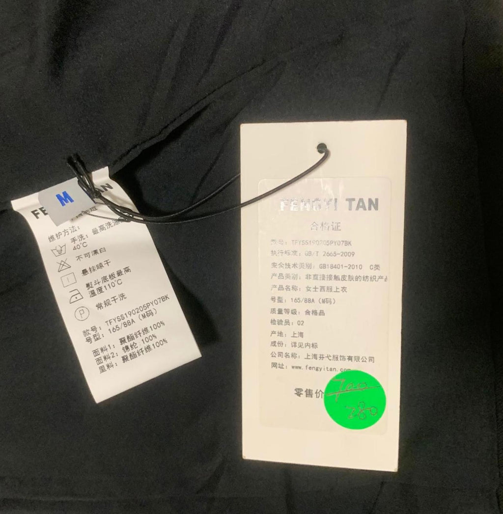 Fengyi Tan Women's M Black Blazer Blue Sheer Overlay