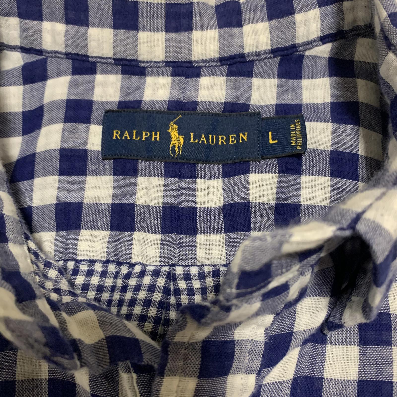 Ralph Lauren Men's Shirt Size L  Blue White Checkered Casual Button Long Sleeve
