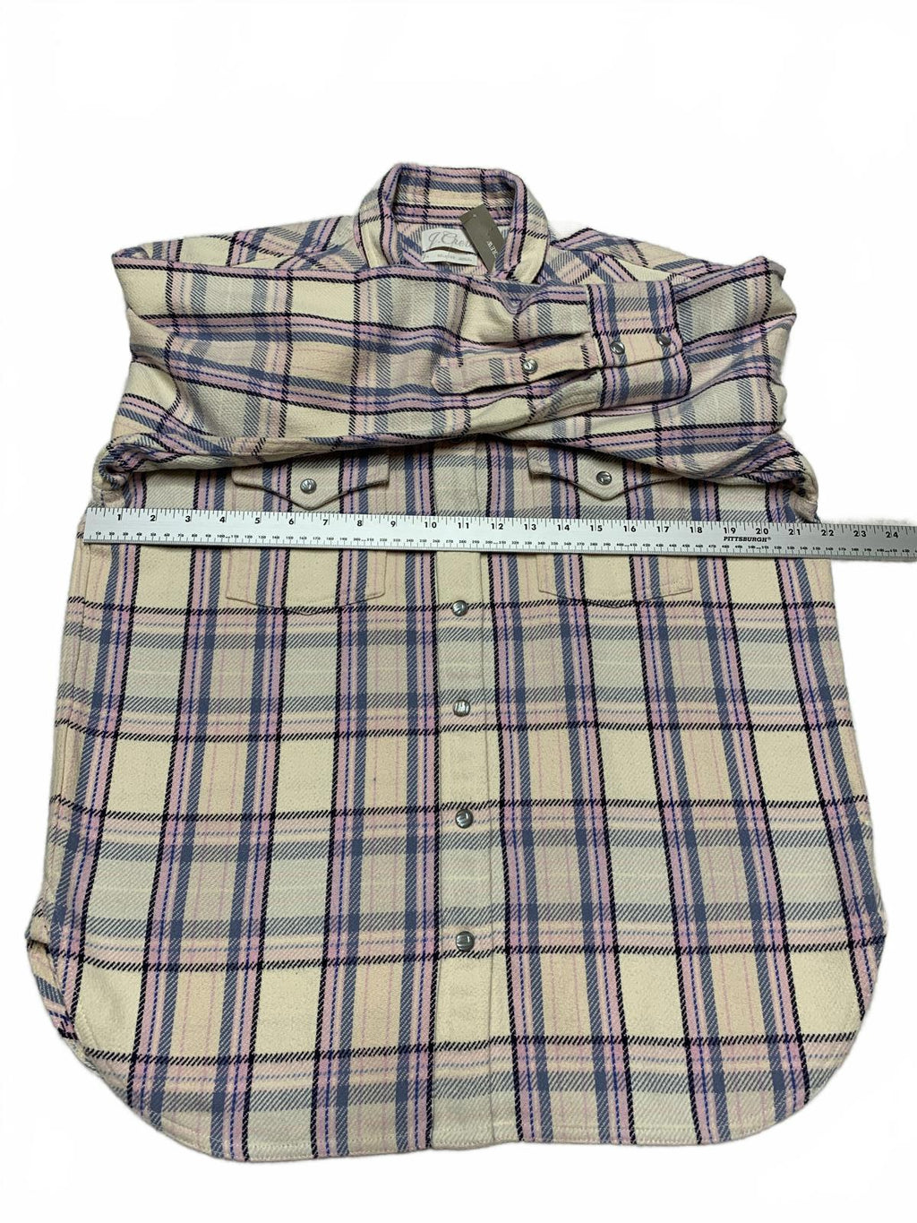J. Crew Women's Flannel Shirt Sz 4 Lavender Plaid Pastel Pearl Snap Cotton