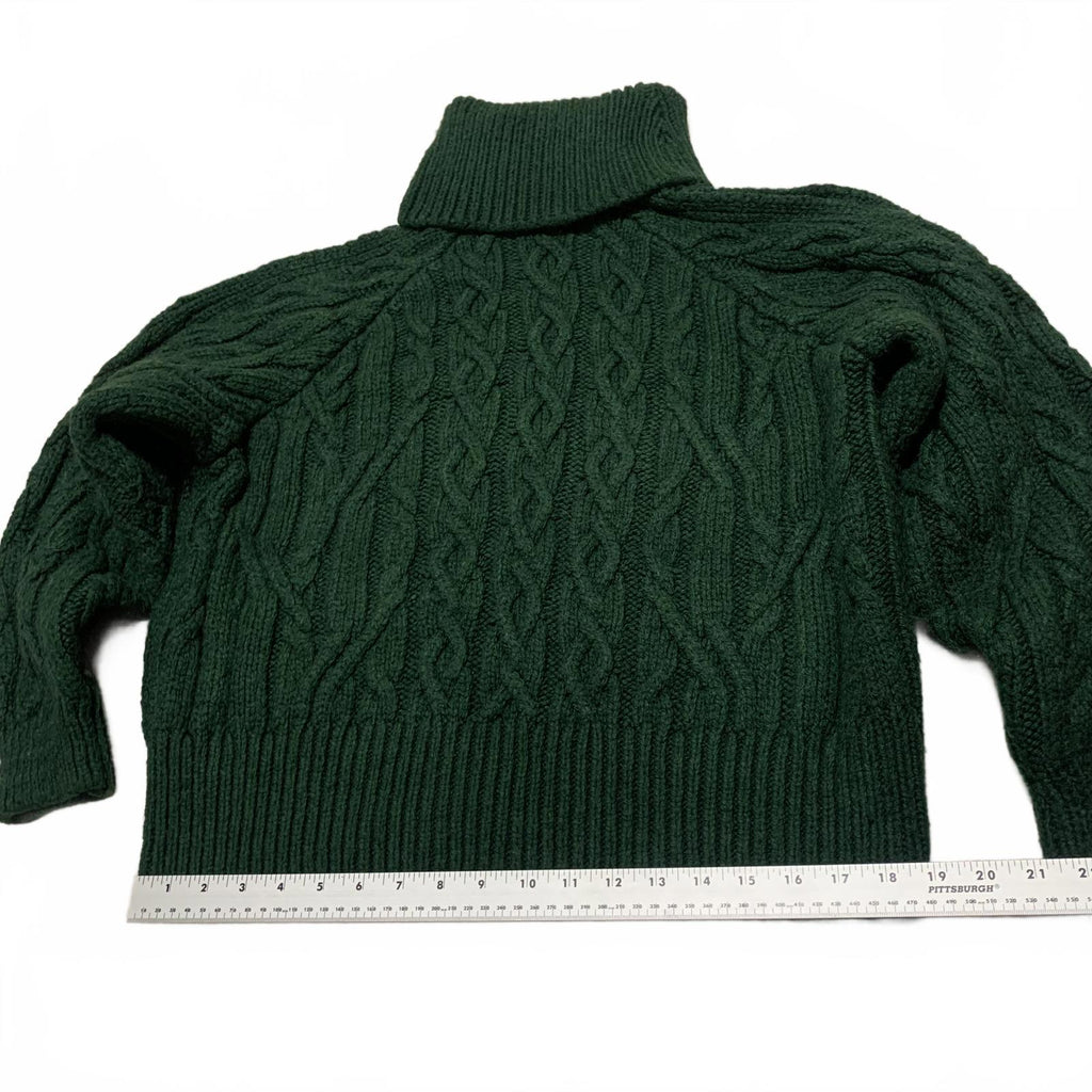 Zara Women's Size Small Dark Green Cable Knit Turtleneck Sweater Opened Shoulder