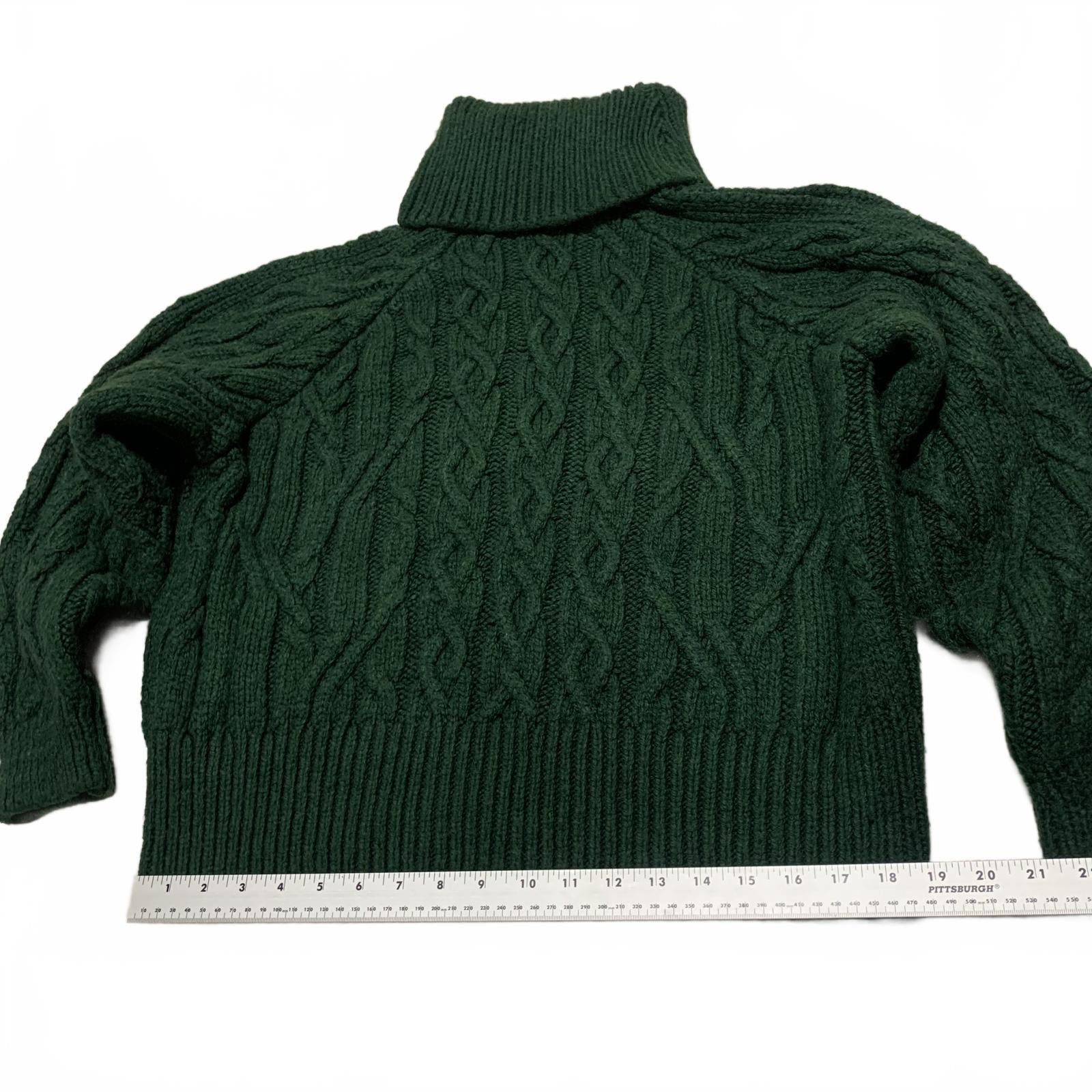 Zara Women's Size Small Dark Green Cable Knit Turtleneck Sweater Opened Shoulder